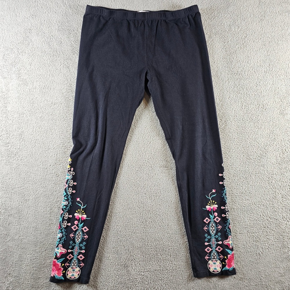 JW Los Angeles Black Embroidered Floral Leggings Pants Womens Large